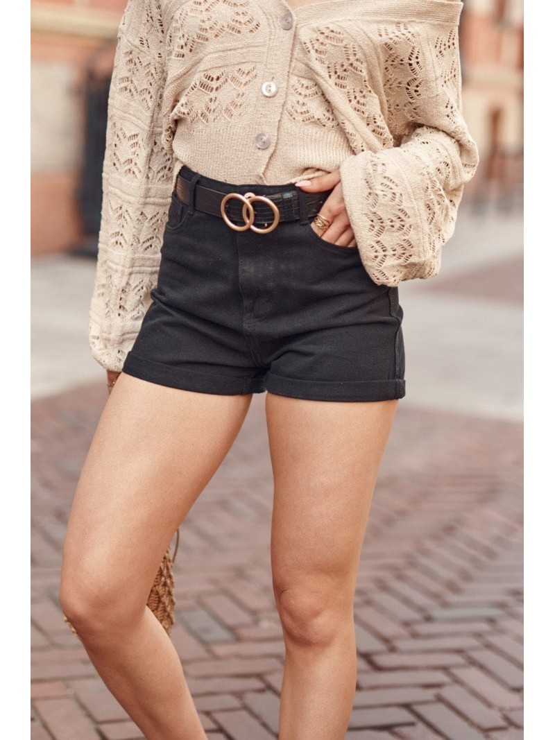 High-waisted denim shorts black 6200 - Online store - Boutique